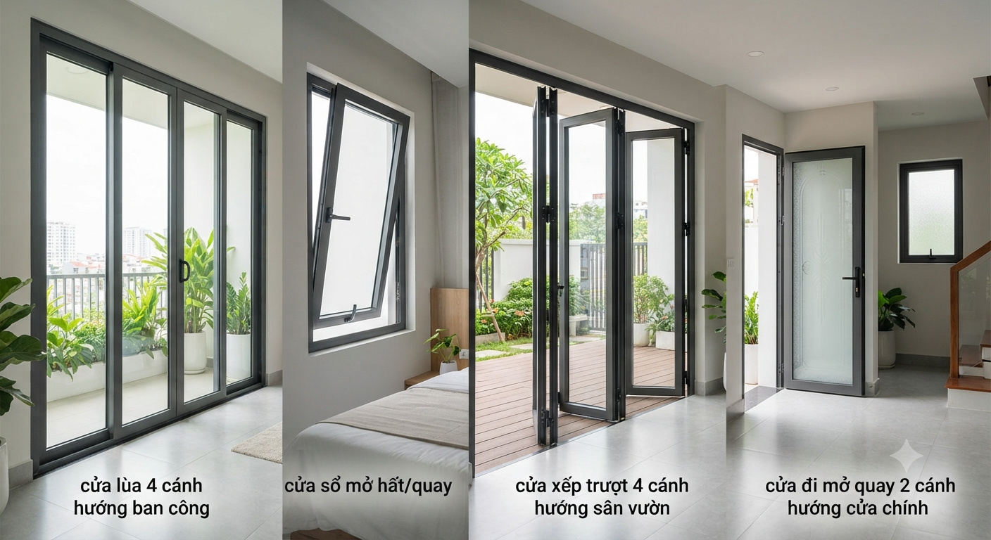 Hướng dẫn chọn kiểu mở cửa nhôm Xingfa theo hướng sử dụng và vị trí lắp đặt